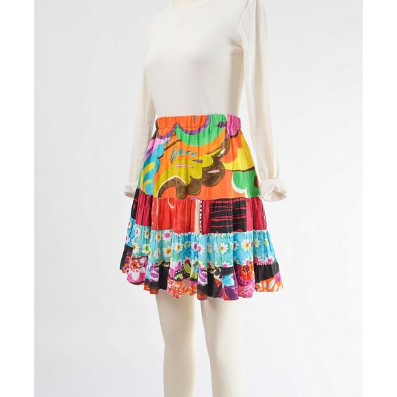 Vintage 90s Jams World Full Tiered Peasant Abstract Print Boho Mini Skirt M L - Picture 5 of 7